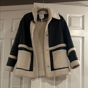 Avec Les Filles Black and Cream Faux Shearling Leather jacket